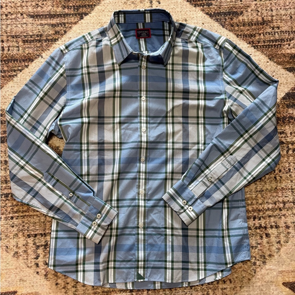 UNTUCKit Malibran Plaid Wrinkle Free Cotton Button up Large